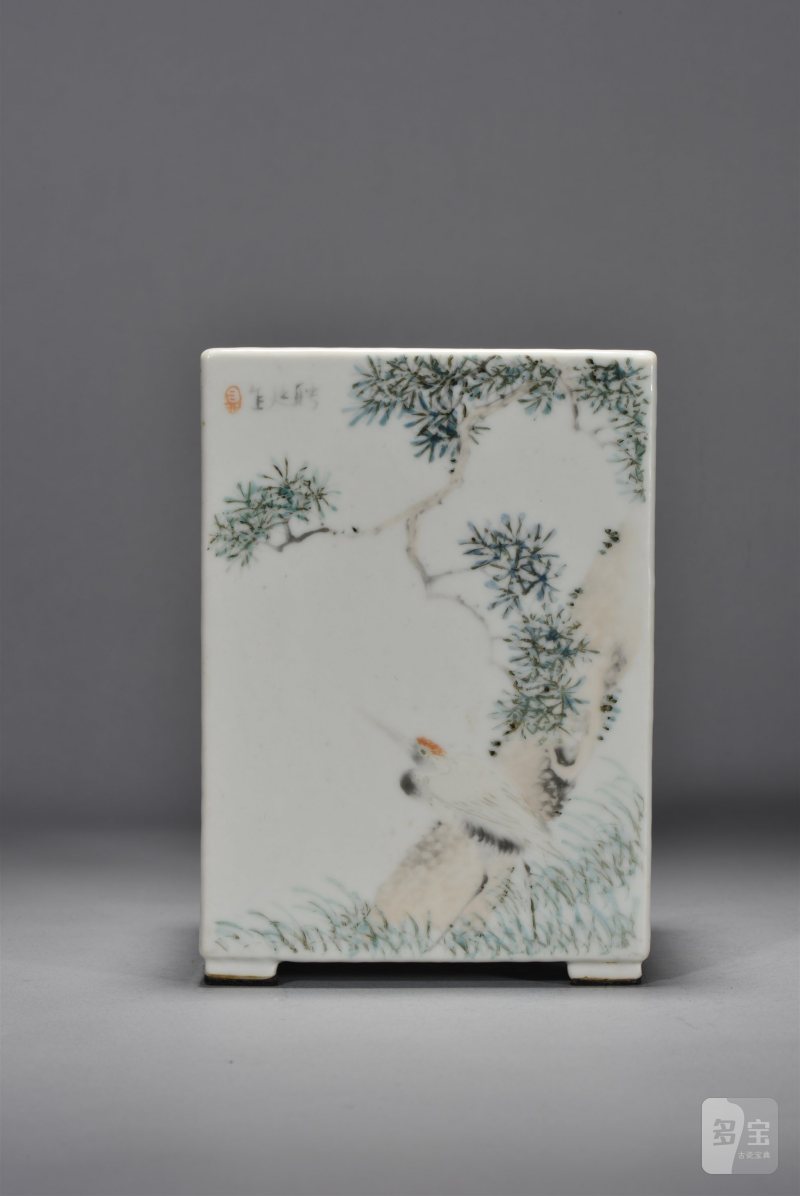 清光绪 万子铭山水花鸟方笔筒 - 图6